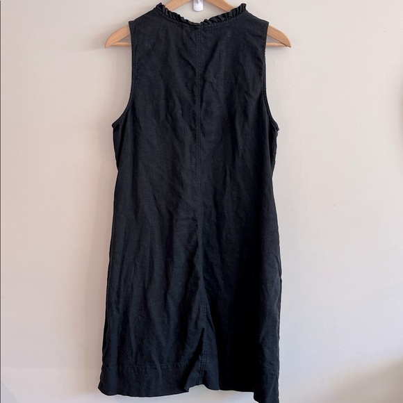 BRIGGS NY Ladies Size Large V Neck Ruffle Black Pockets LINEN Blend Dress - Picture 5 of 5